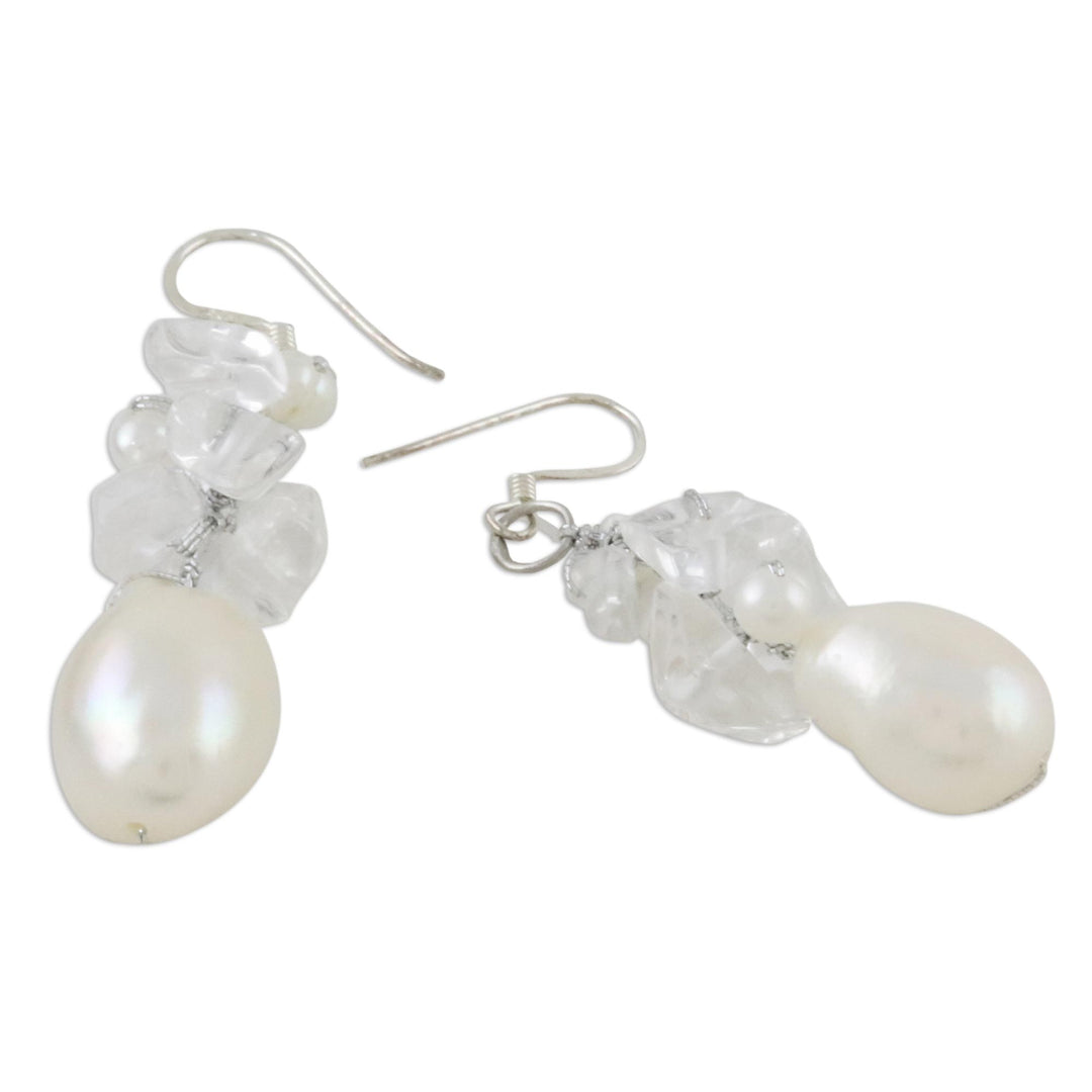 Pearl and Quartz Cluster Earrings - Icicles