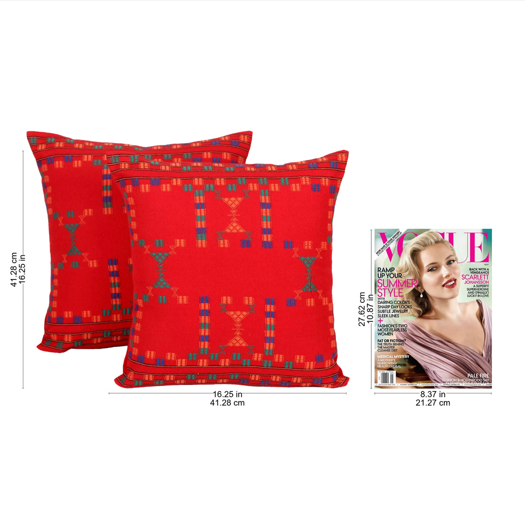 Cotton Red Cushion Covers Set 2 Throw Pillows - Sequences