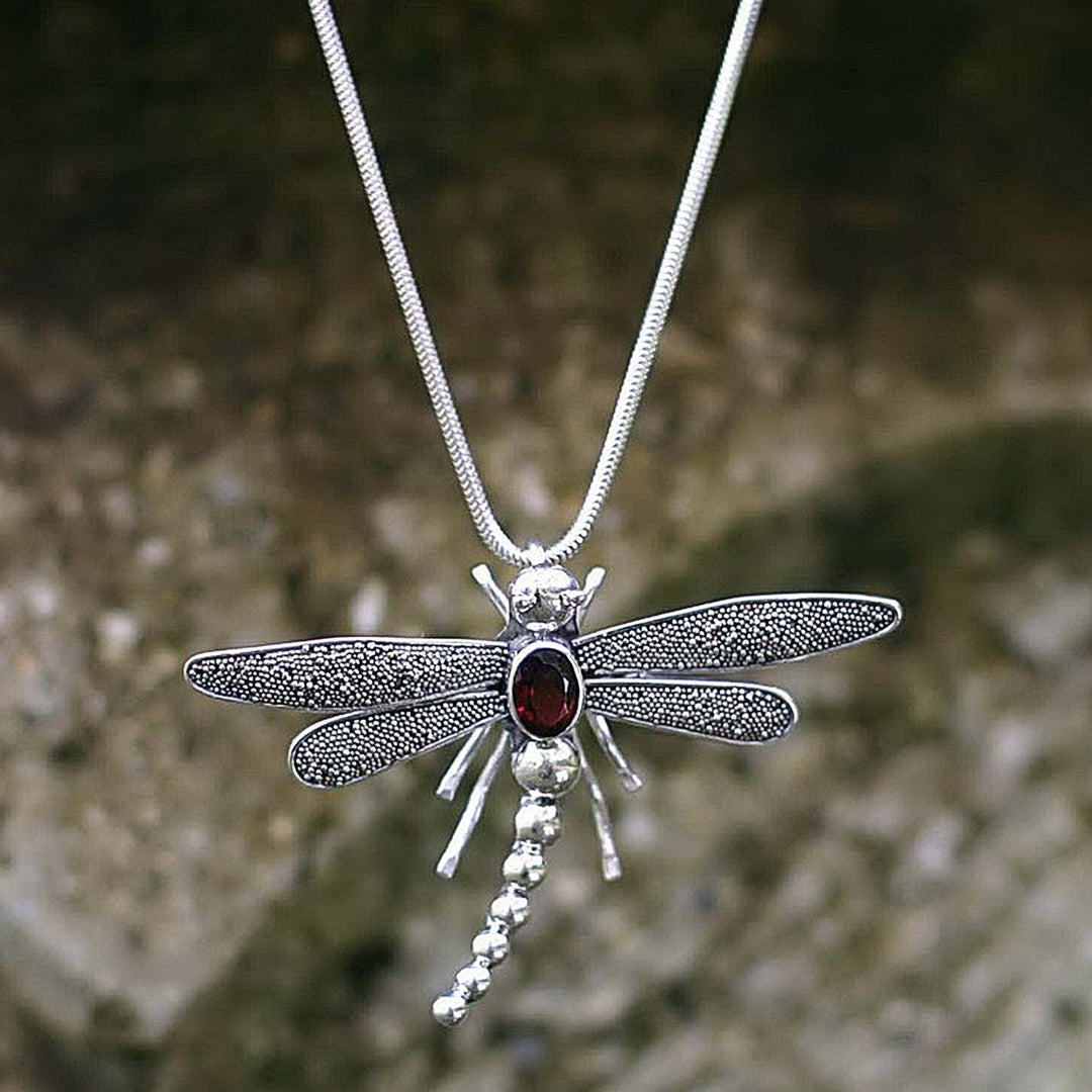 Garnet pendant necklace - Enchanted Dragonfly
