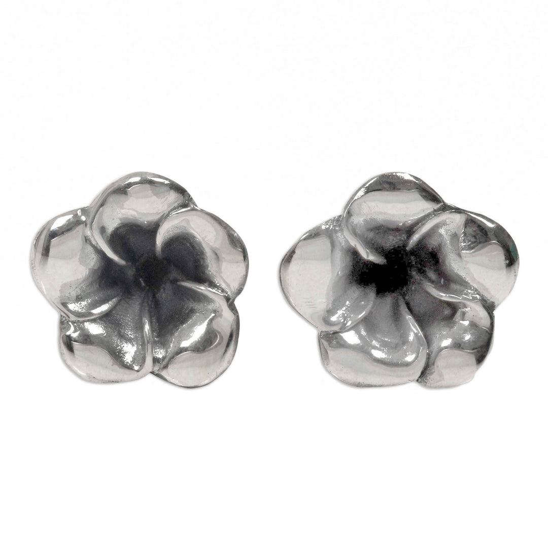 Floral Sterling Silver Stud Earrings - Silver Allamanda