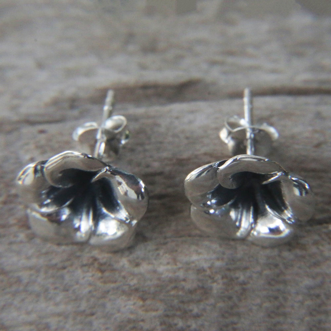 Floral Sterling Silver Stud Earrings - Silver Allamanda