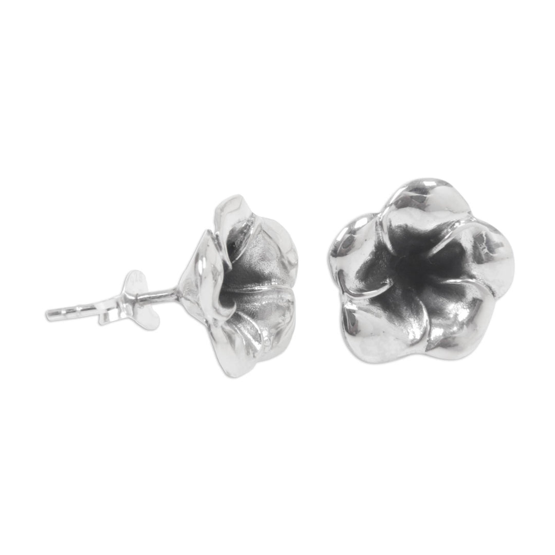 Floral Sterling Silver Stud Earrings - Silver Allamanda