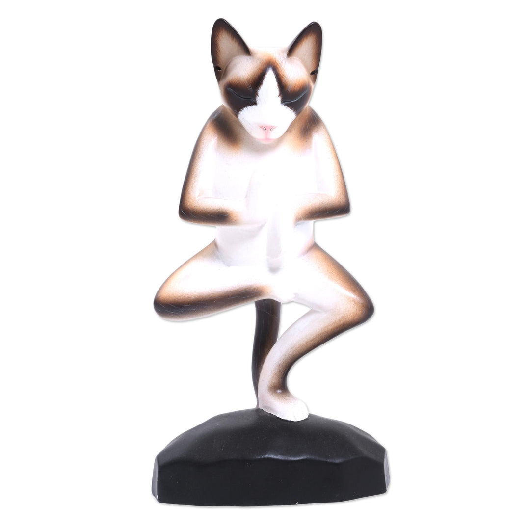 Wood sculpture - Vrkasana Yoga Cat