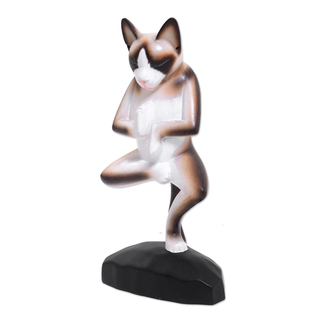 Wood sculpture - Vrkasana Yoga Cat