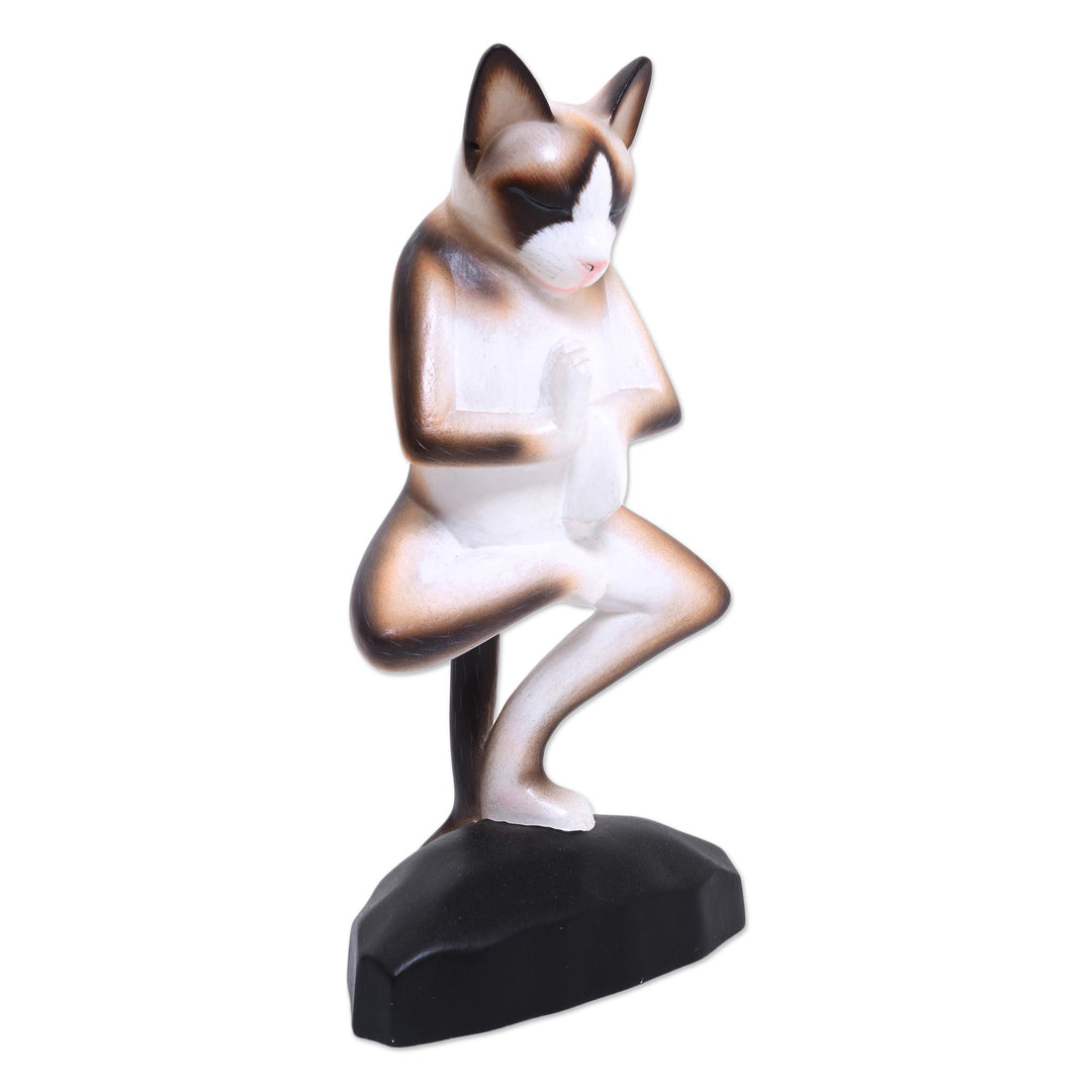 Wood sculpture - Vrkasana Yoga Cat
