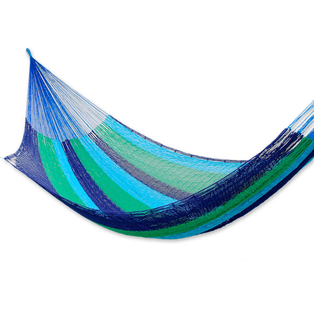 Fair Trade Mexican Cotton Striped Mayan Hammock (Double) - Ocean Dreams
