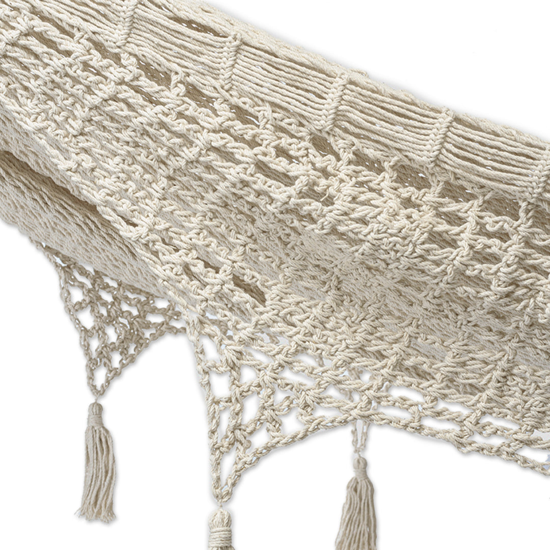Hand Made Beige Cotton Mayan Hammock (Double) - Caribbean Sands
