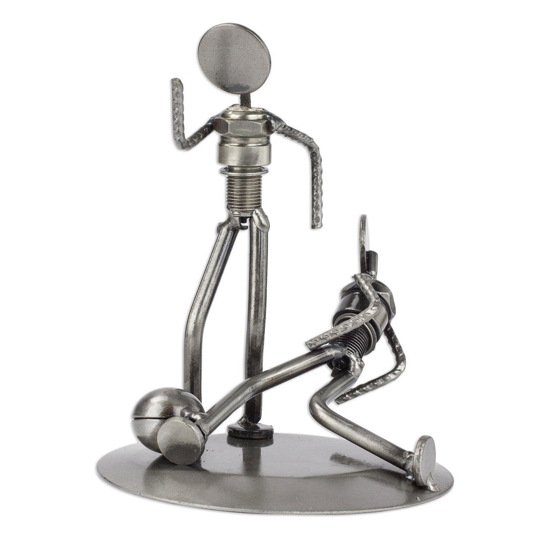 Handcrafted Metal Sculpture Recycled Cart Parts Mexico Art - Rustic Soccer Champs