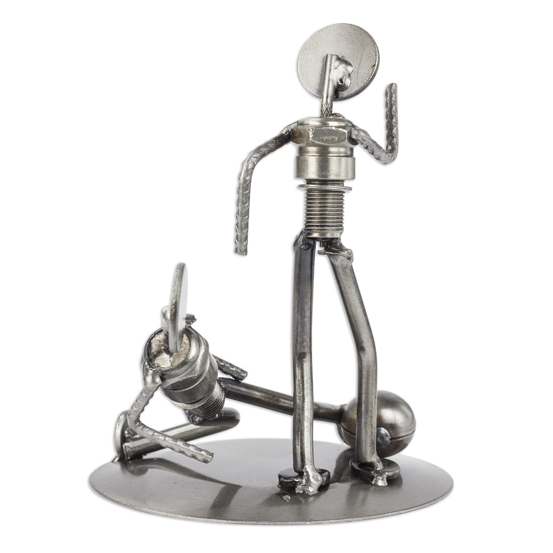Handcrafted Metal Sculpture Recycled Cart Parts Mexico Art - Rustic Soccer Champs