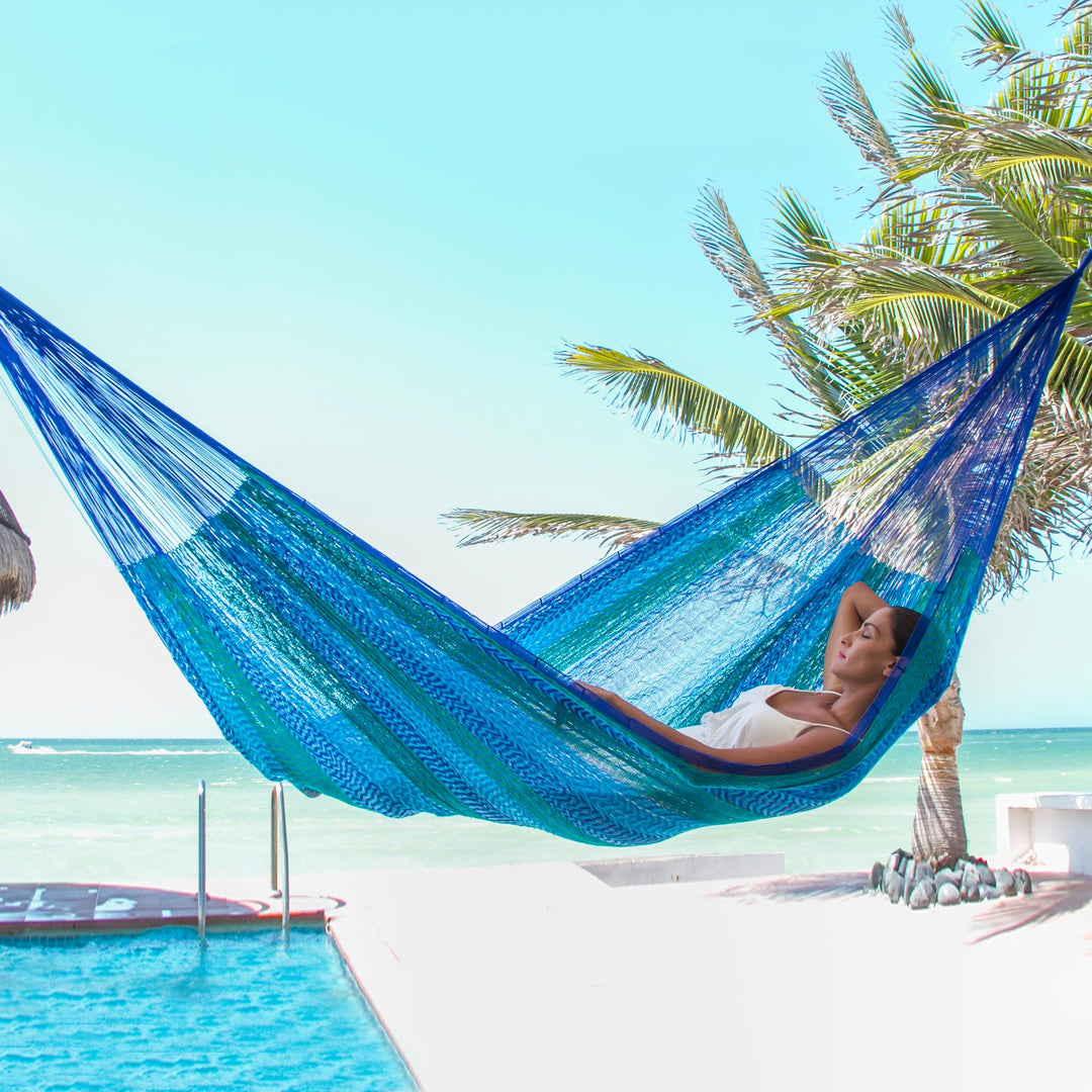Striped Mayan Hammock (Single) - Cool Lagoon