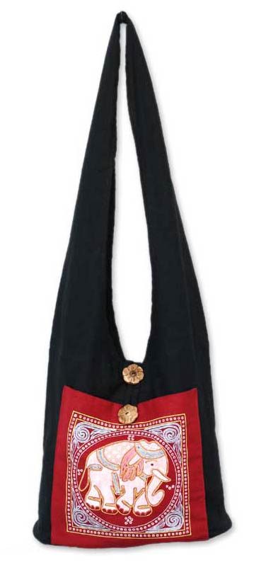 Hand Made Cotton Shoulder Bag - Red Elephant Luck