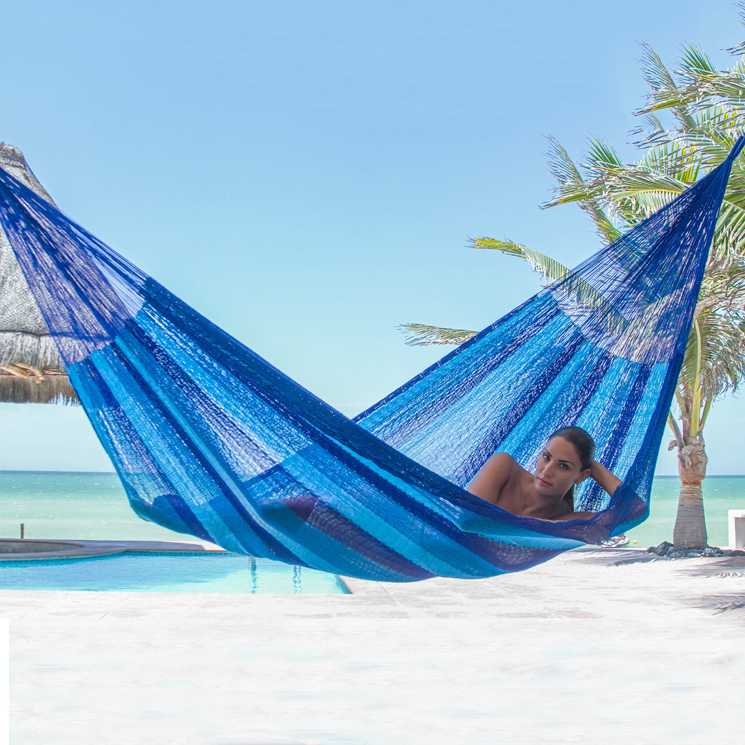 Artisan Crafted Rope Hammock (Single) - Blue Caribbean
