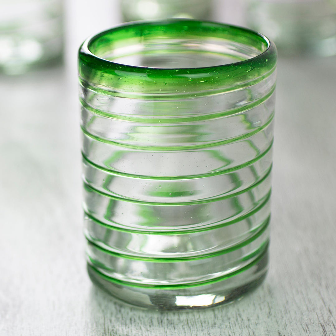 Handcrafted Handblown Glass Recycled Striped Juice Drinkware - Emerald Spiral