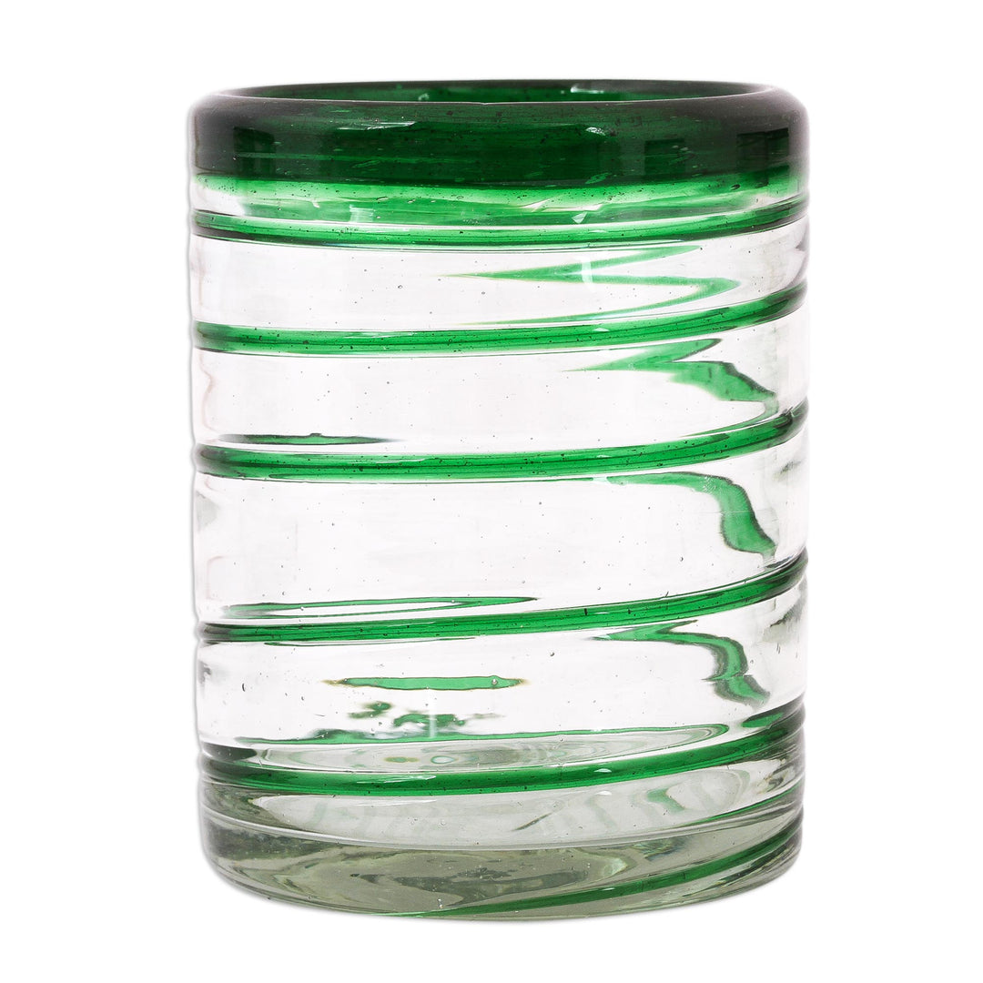Handcrafted Handblown Glass Recycled Striped Juice Drinkware - Emerald Spiral