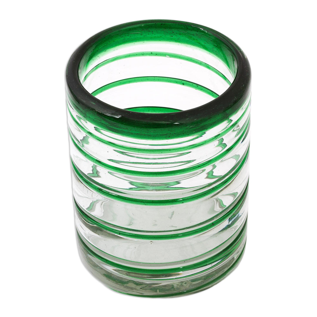 Handcrafted Handblown Glass Recycled Striped Juice Drinkware - Emerald Spiral