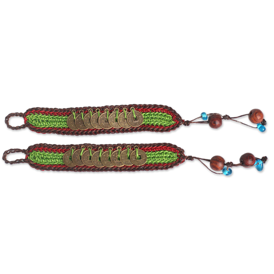 Hand Crafted Good Fortune Wristband Bracelets (Pair) - Coins of Harmony