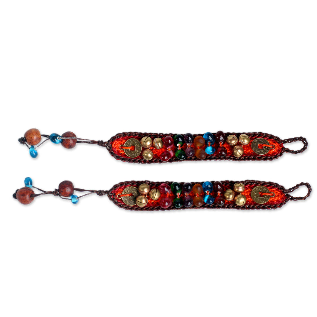 Handcrafted Beaded Wristband Bracelets (Pair) - Bold Orange Fortunes