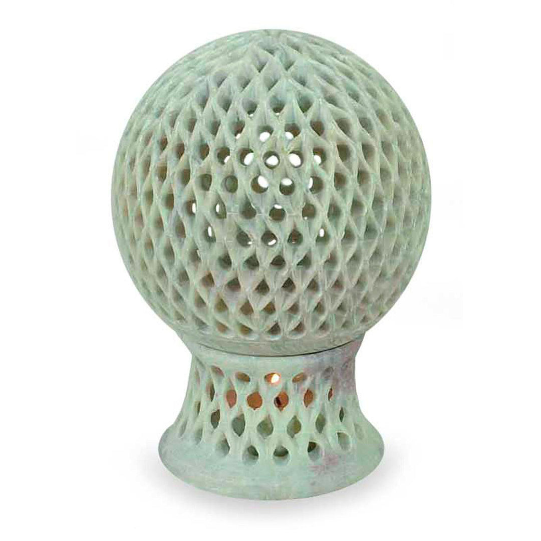 Jali Soapstone Candle Holder Handcrafted in India - Lattice Globe