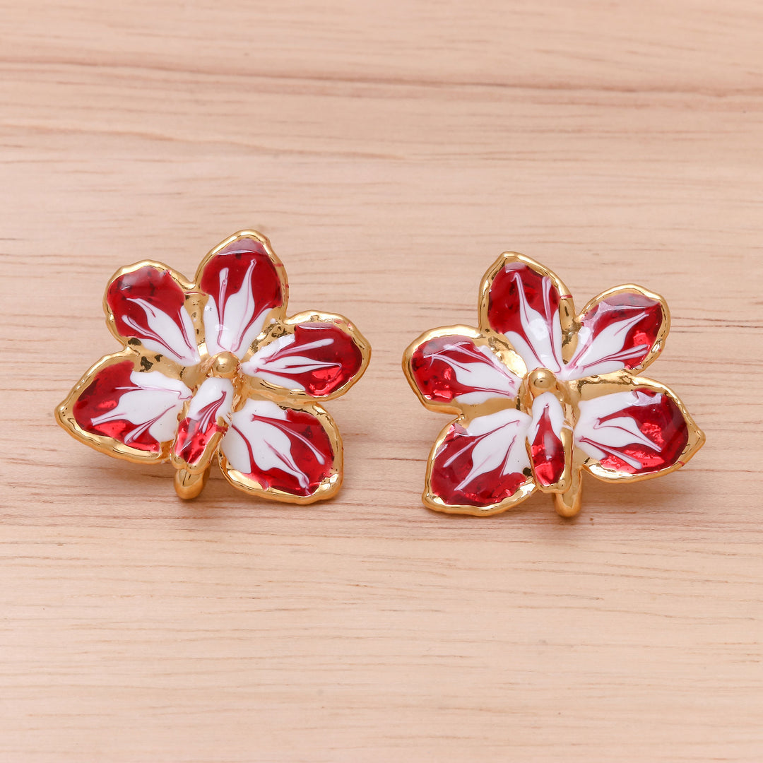 Gold plated natural orchid earrings - Timeless Dancer