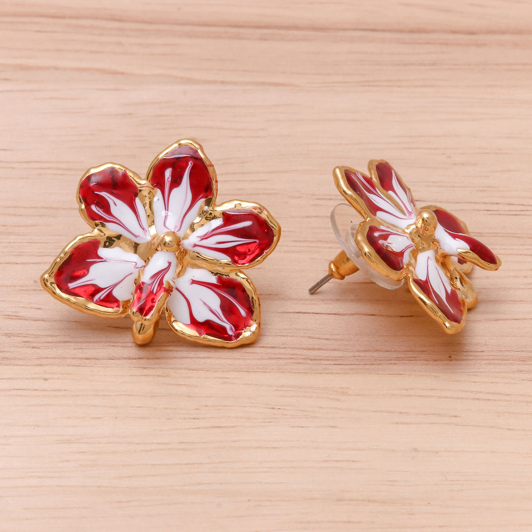 Gold plated natural orchid earrings - Timeless Dancer