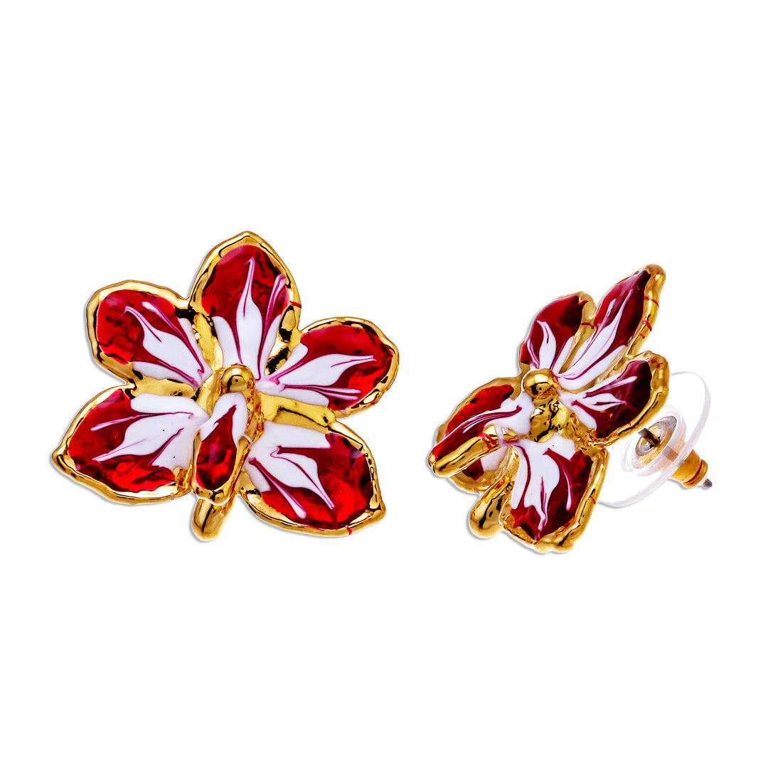 Gold plated natural orchid earrings - Timeless Dancer