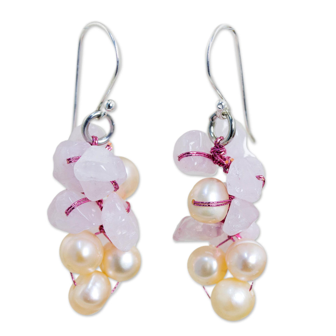 Rose Quartz and Pearl Earrings - Pink Bouquet