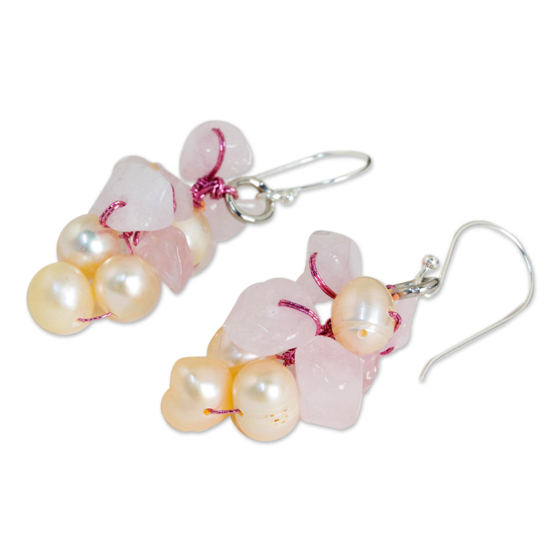 Rose Quartz and Pearl Earrings - Pink Bouquet