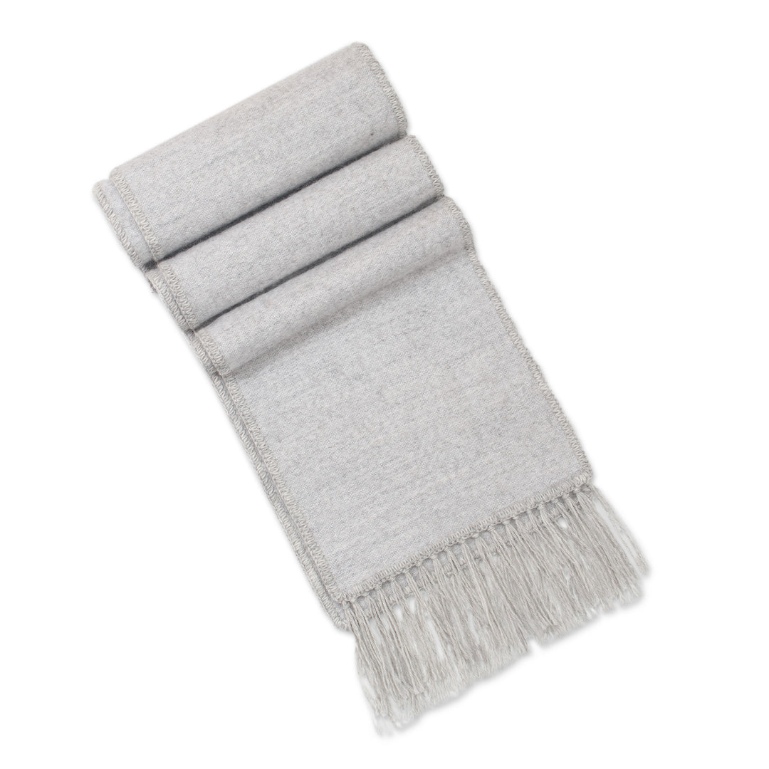 Handmade Alpaca Wool Blend Scarf - Silver Gift of Warmth
