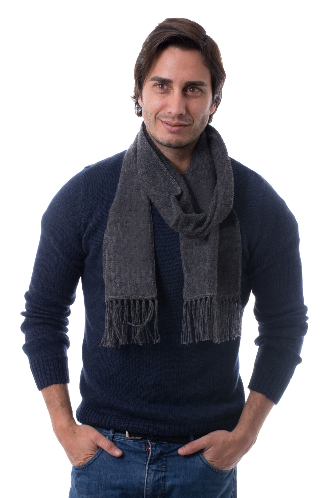 Unique Men's Alpaca Wool Solid Grey Scarf - Charcoal Gift of Warmth
