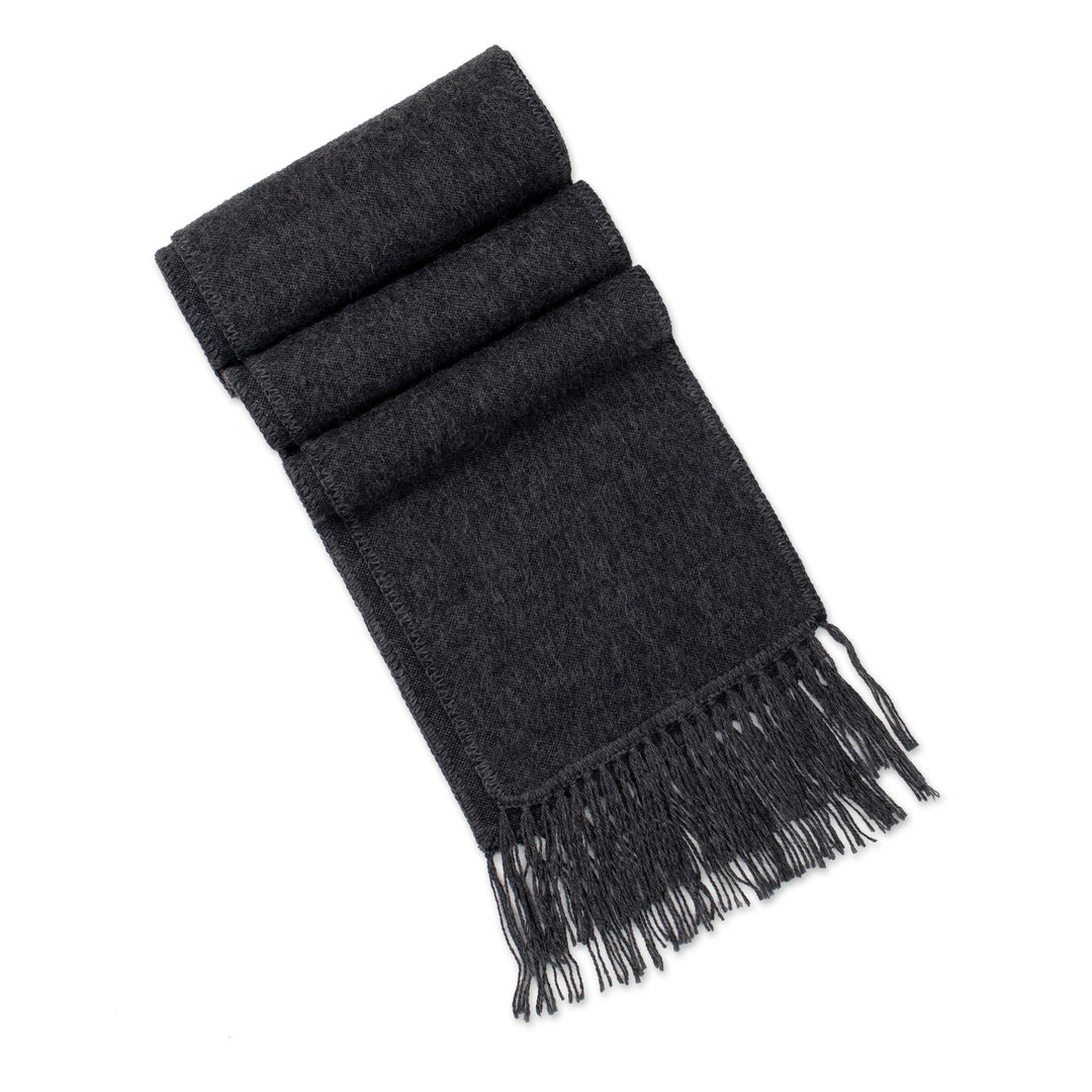 Unique Men's Alpaca Wool Solid Grey Scarf - Charcoal Gift of Warmth