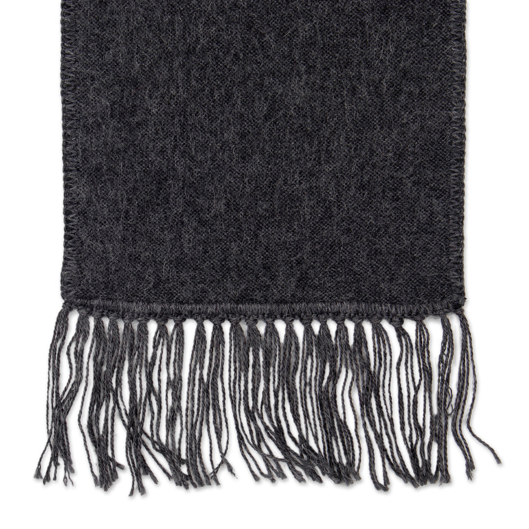 Unique Men's Alpaca Wool Solid Grey Scarf - Charcoal Gift of Warmth