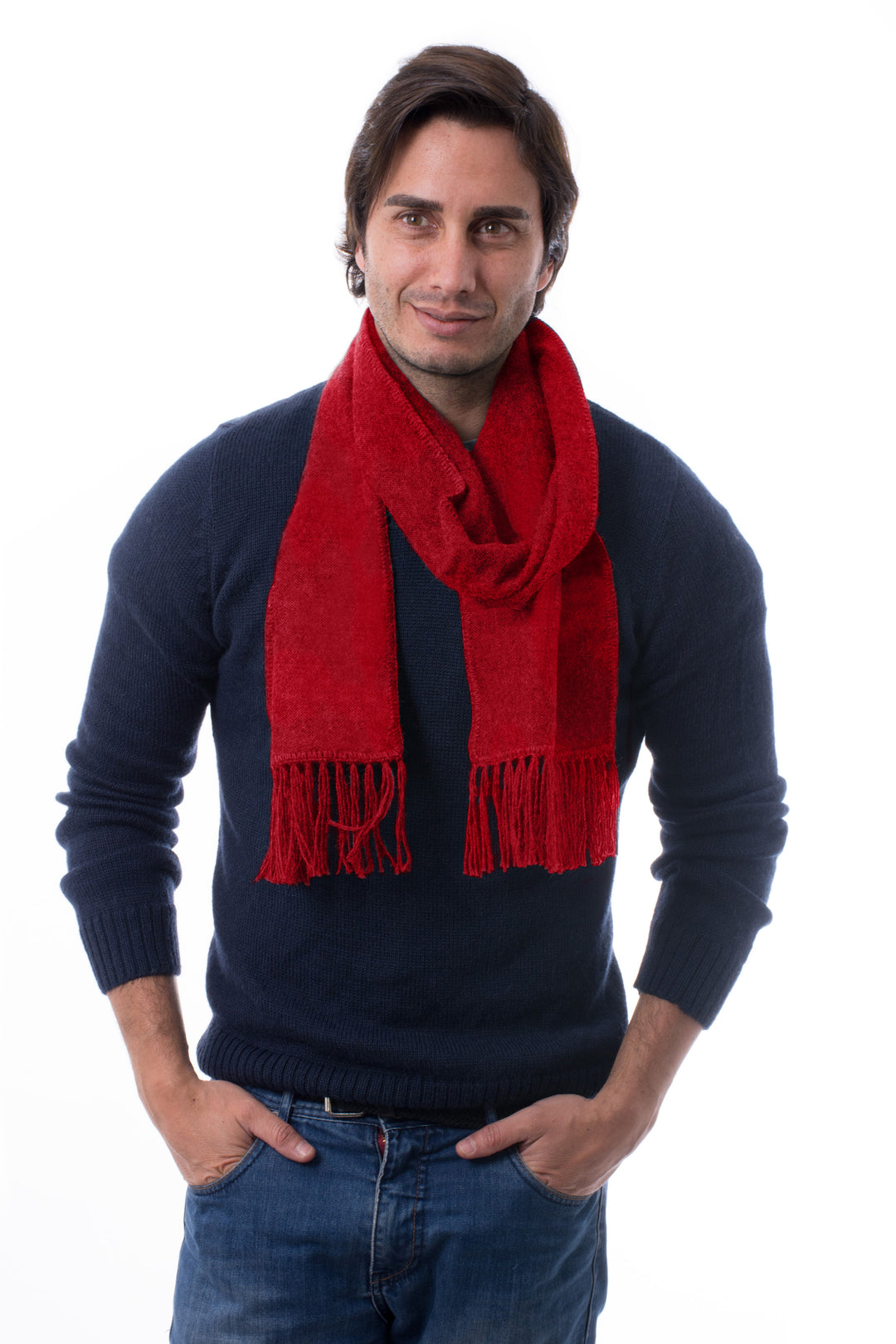 Handcrafted Alpaca Wool Blend Solid Scarf - Apple Red