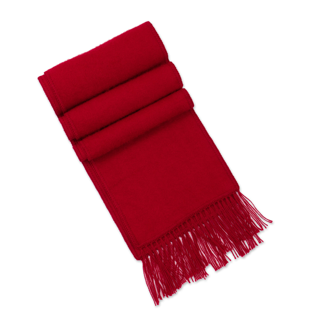 Handcrafted Alpaca Wool Blend Solid Scarf - Apple Red