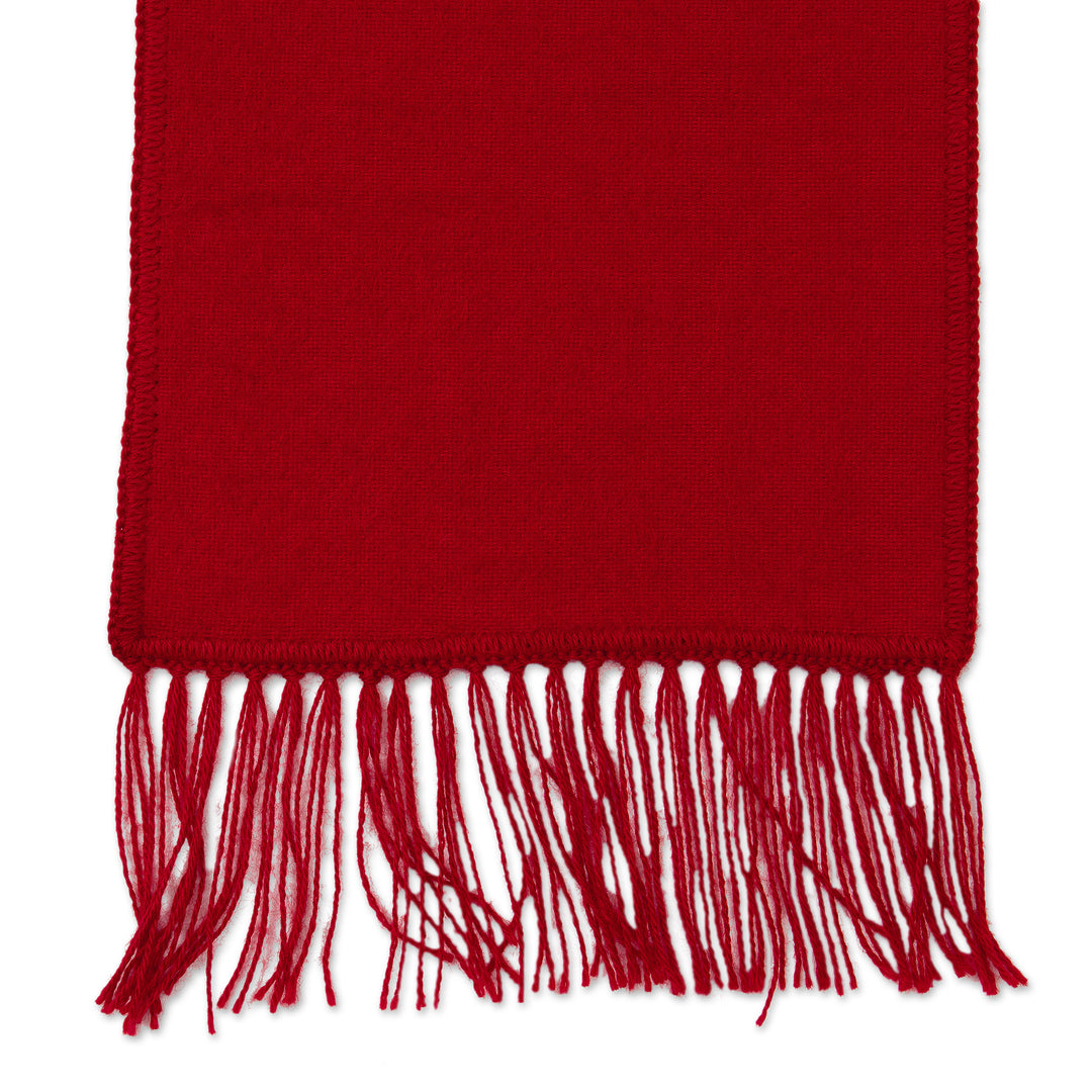 Handcrafted Alpaca Wool Blend Solid Scarf - Apple Red