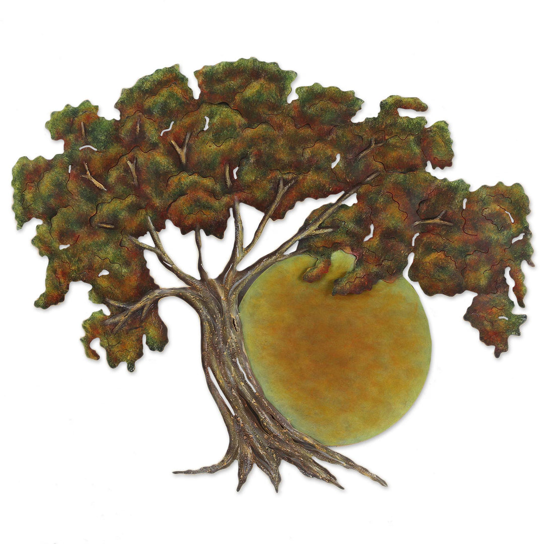 Oak Tree at Sunset Hand Crafted Steel Wall Art from Mexico - Sunset Oak