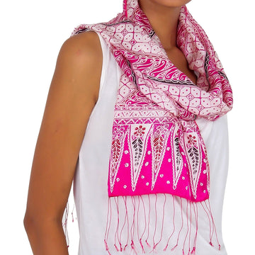 Hand Crafted Batik Silk Patterned Scarf from Indonesia - Pink Fantasy