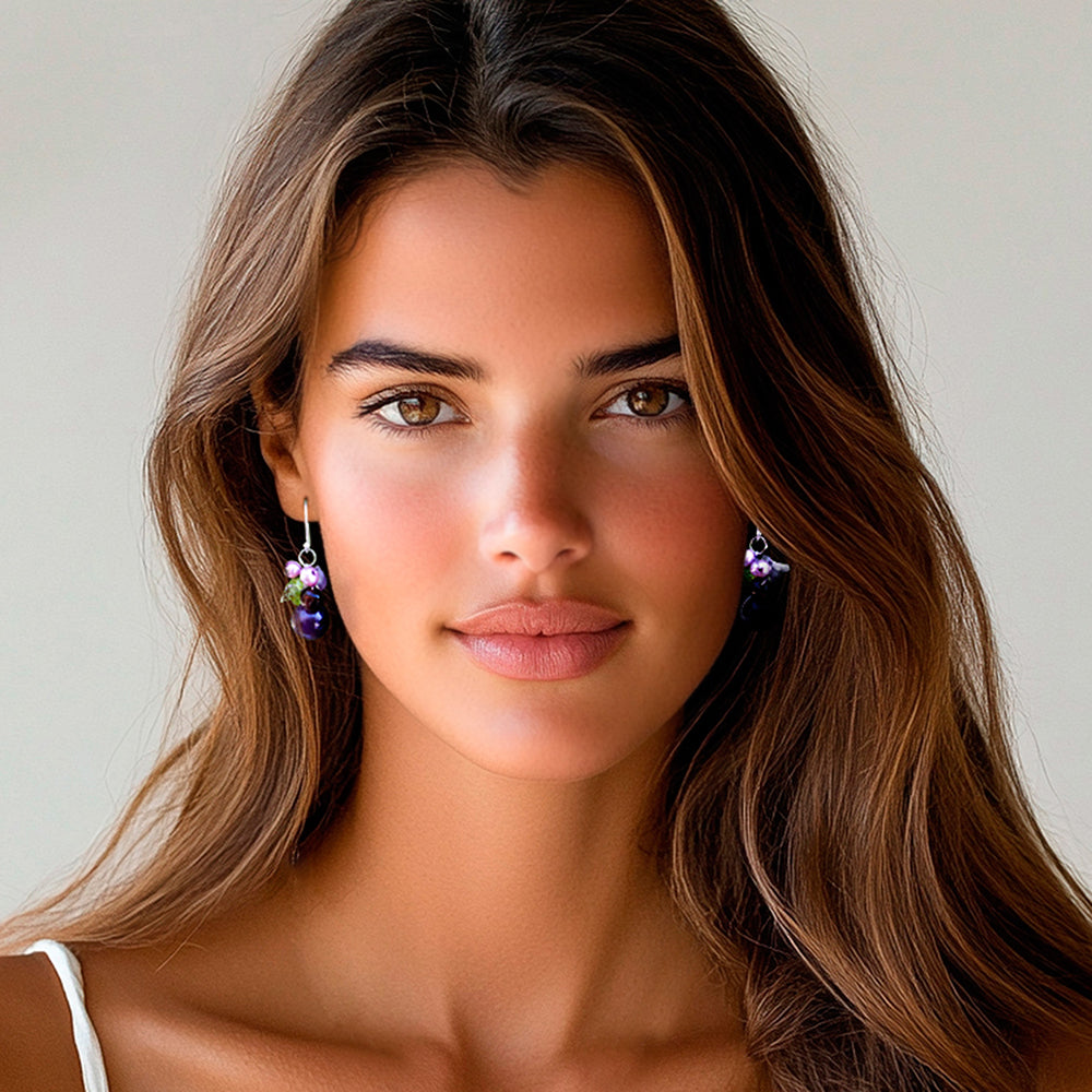 Handcrafted Amethyst and Pearl Dangle Earrings - Bright Bouquet