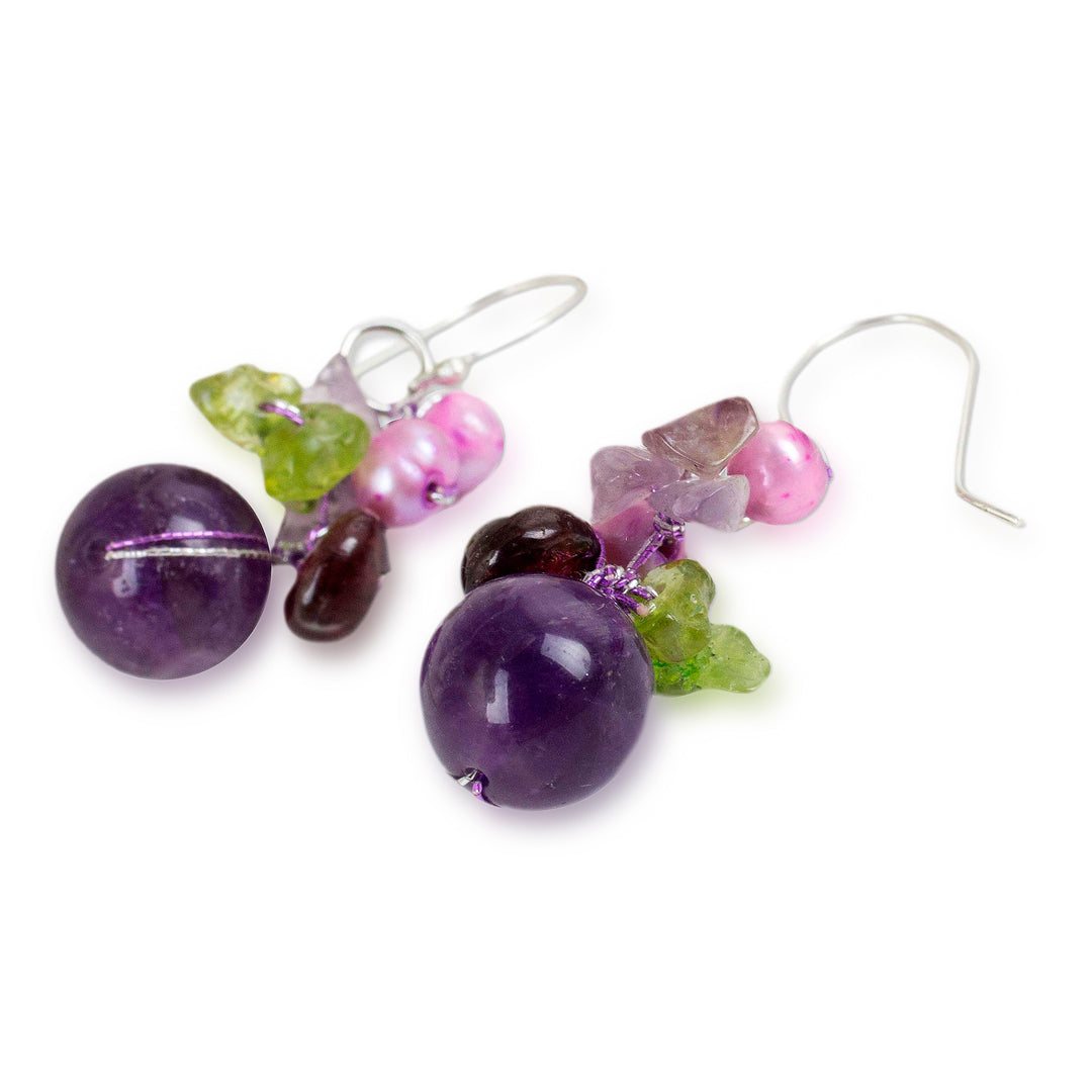 Handcrafted Amethyst and Pearl Dangle Earrings - Bright Bouquet