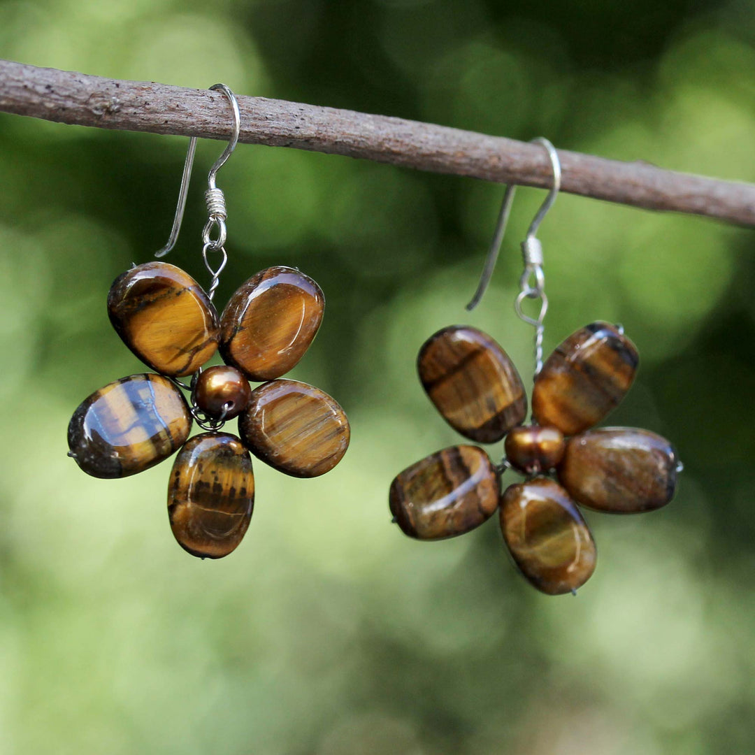 Tiger's Eye Earrings from Thailand - Tawny Paradise