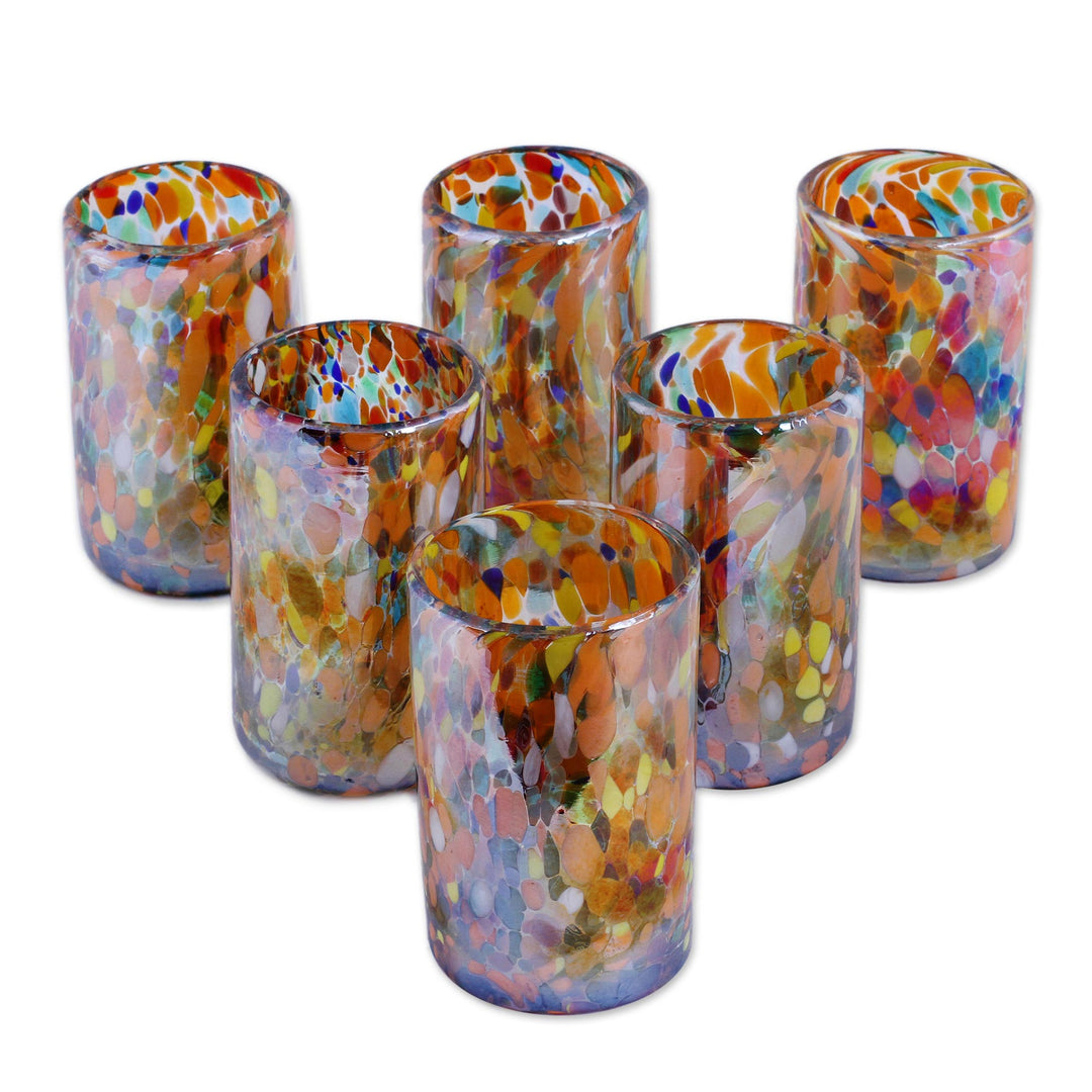 Multicolor Hand Blown Glasses Tumblers Set of 6 Mexico - Carnival