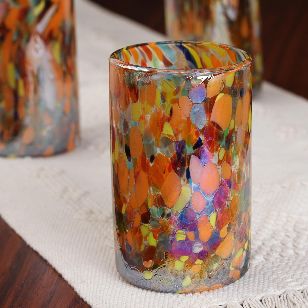 Multicolor Hand Blown Glasses Tumblers Set of 6 Mexico - Carnival