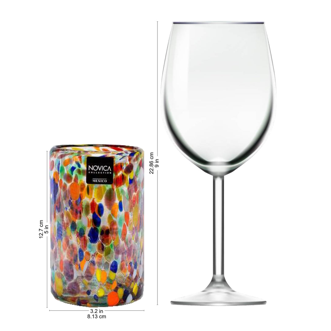 Multicolor Hand Blown Glasses Tumblers Set of 6 Mexico - Carnival