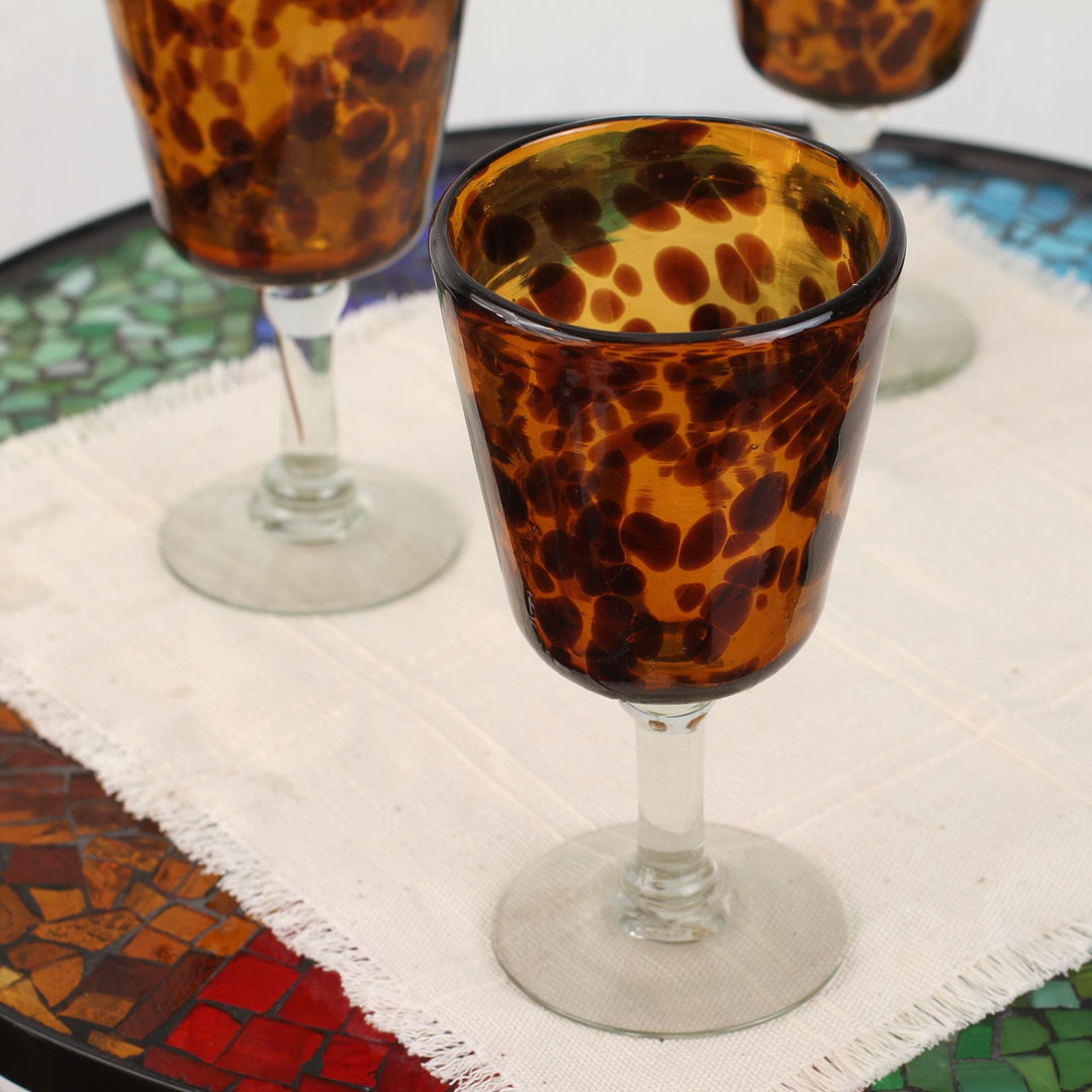 Fair Trade Handblown Wine Glasses Set of 6 Mexico - Tortoise Shell