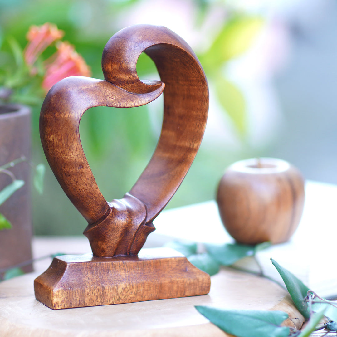 Romantic Wood Sculpture - Heart Bond