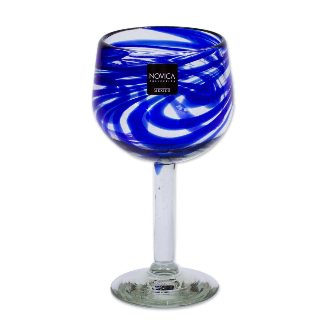 Handblown Eco-Friendly Wine Glasses in Blue (Set of 6) - Blue Ribbon