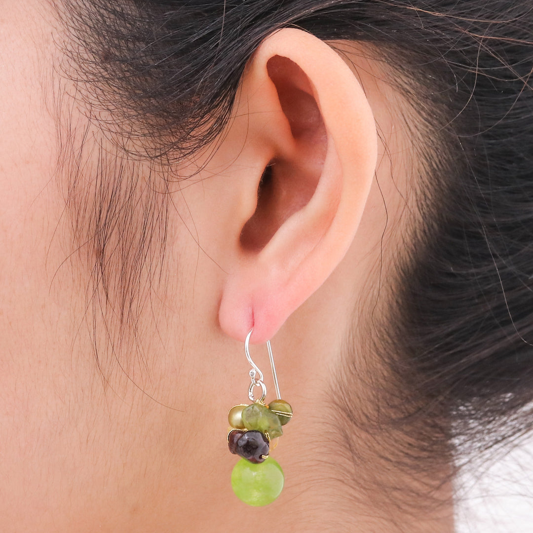 Hand Crafted Beaded Multigem Earrings - Freshness