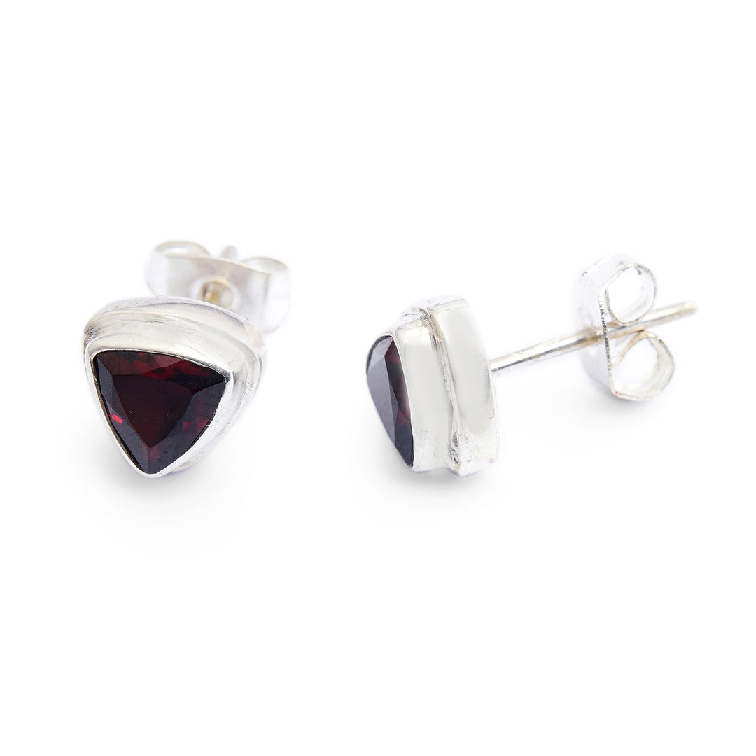 Sterling Silver Garnet Stud Earrings - Crimson Trinity