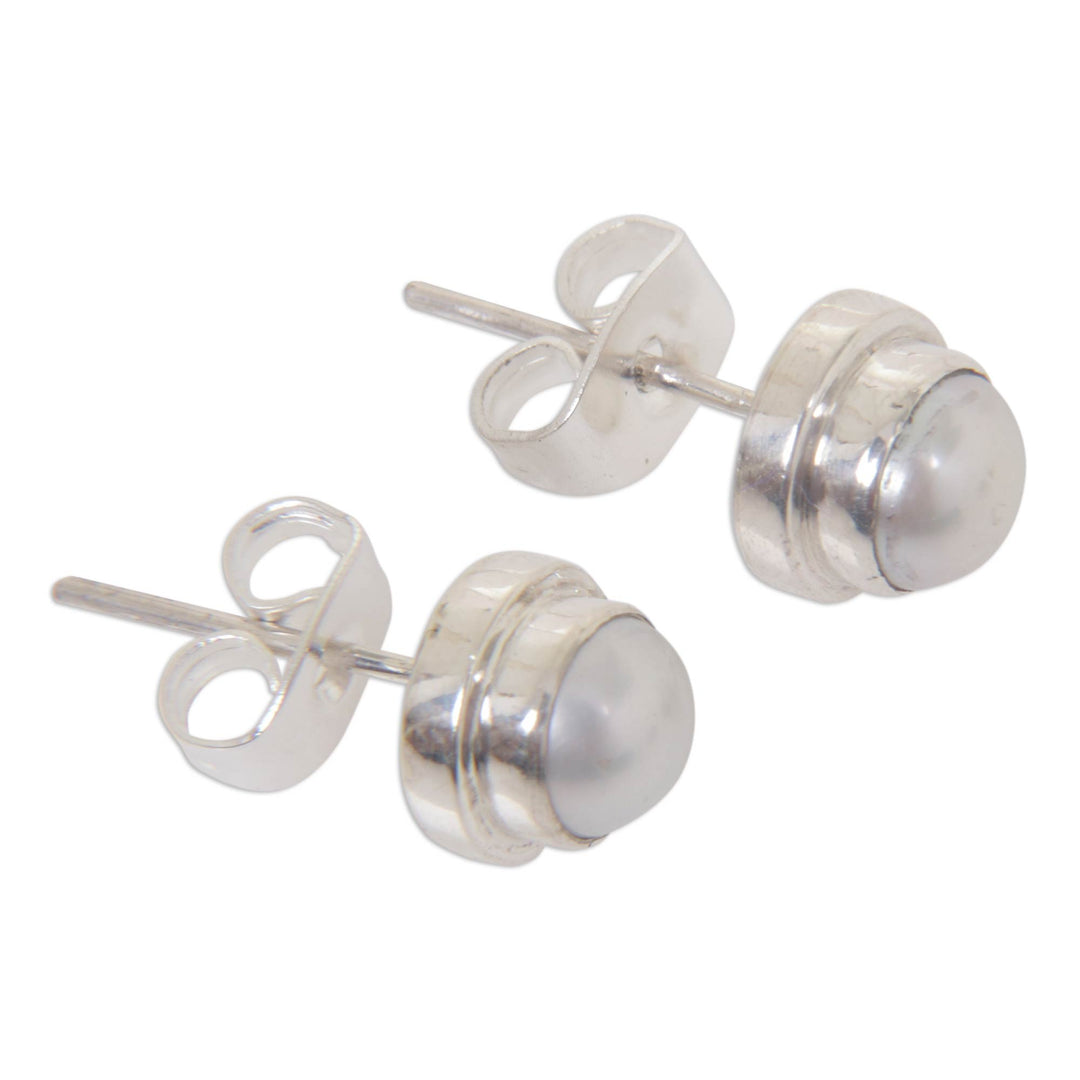 Sterling Silver Pearl Stud Earrings - Brilliant Moon