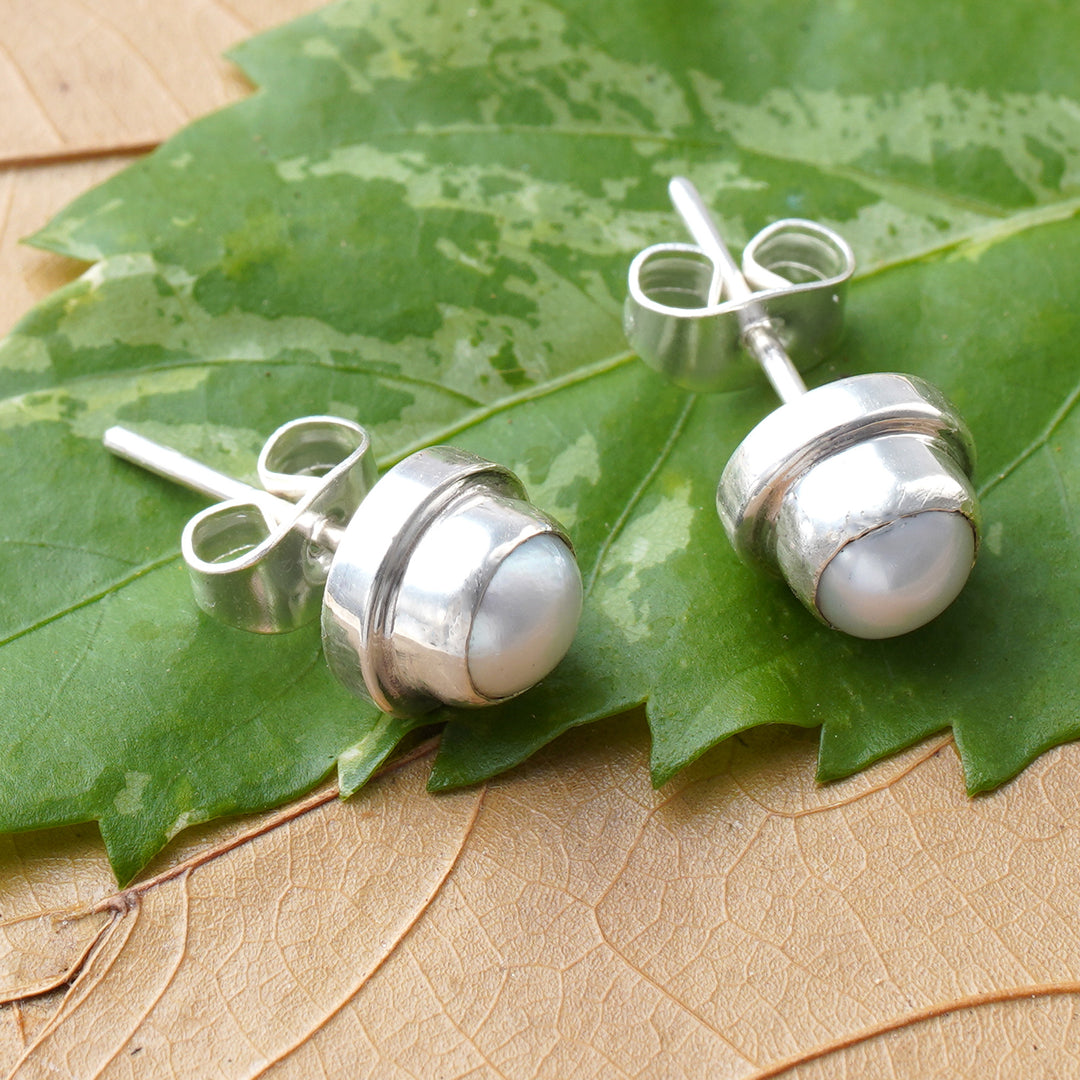 Sterling Silver Pearl Stud Earrings - Brilliant Moon