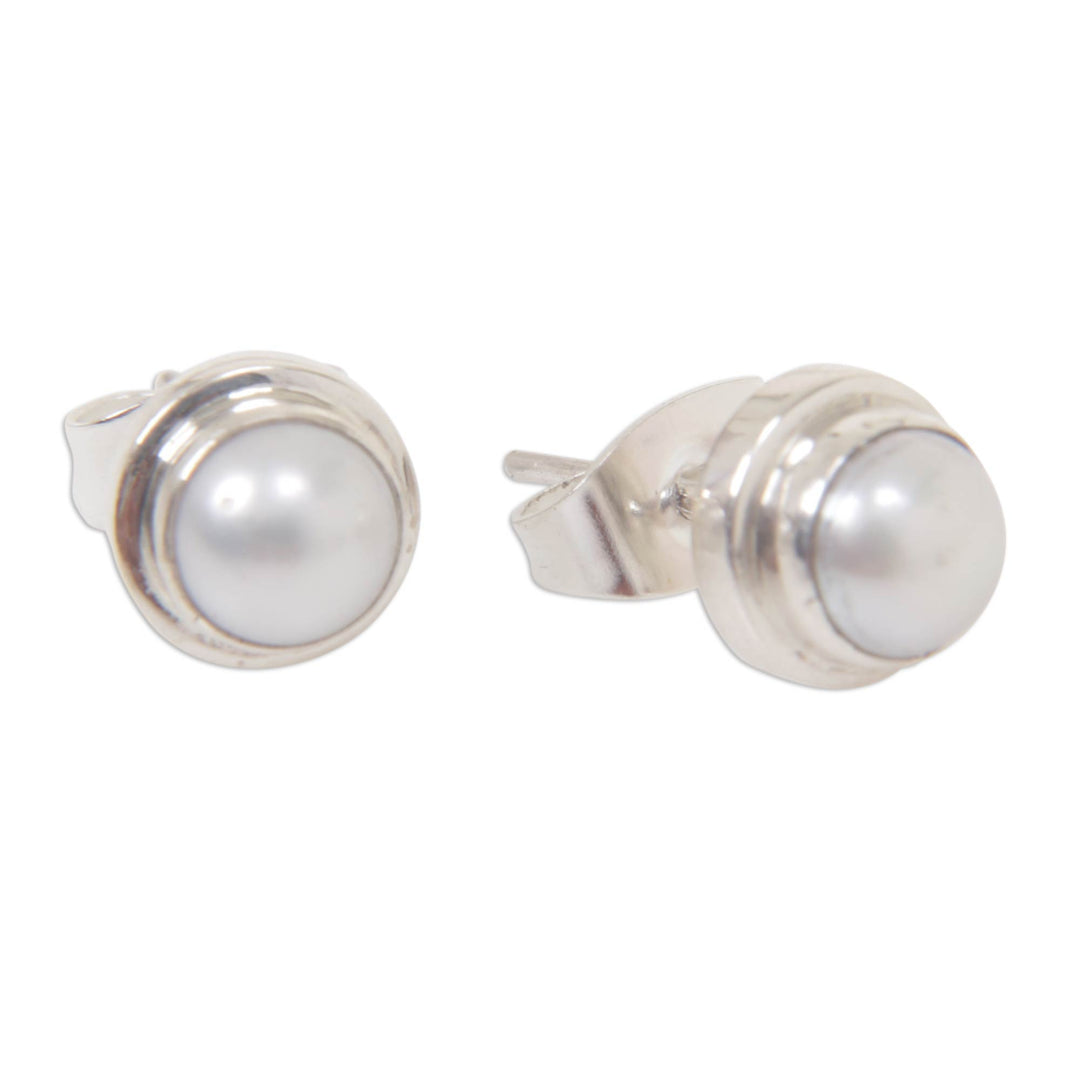 Sterling Silver Pearl Stud Earrings - Brilliant Moon
